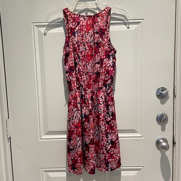 Express Floral Pink Purple Ruffle A-Line Sleeveless Mini Dress XS with Pockets - Picture 12 of 13